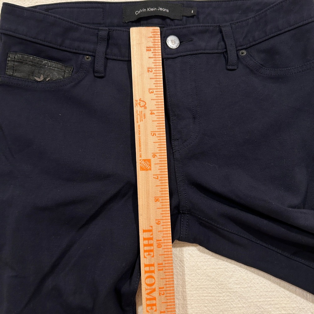 Calvin Klein Jeans Womens Size 8 Navy Blue Skinny Pants Faux Leather Trim - Picture 7 of 14